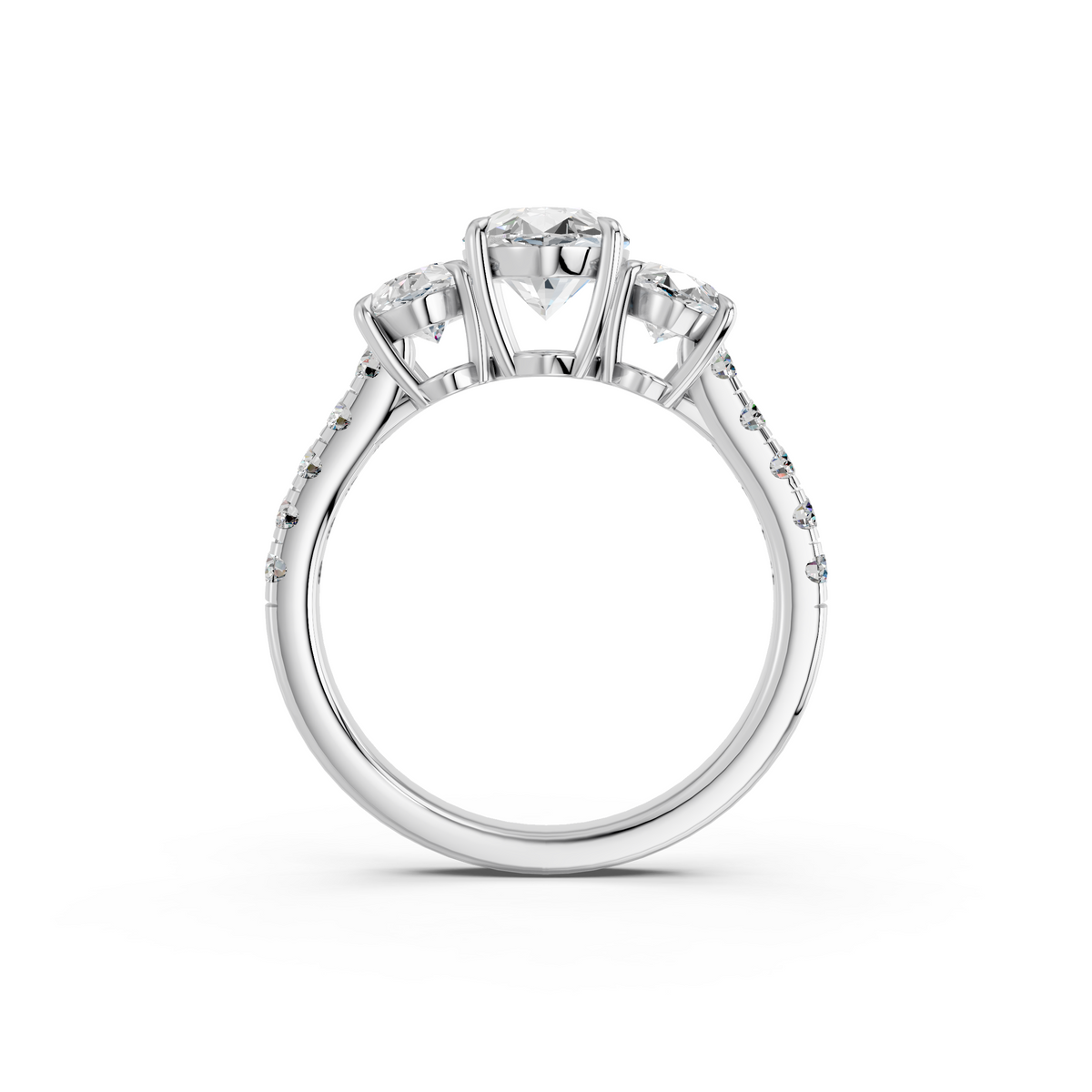 Moval Lab Diamond 3 Stone Ring in 14K White Gold – front view