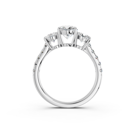 Moval Lab Diamond 3 Stone Ring in 14K White Gold – front view