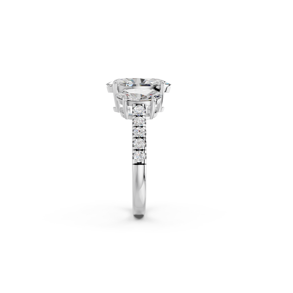 Moval Lab Diamond 3 Stone Ring in 14K White Gold – reverse view