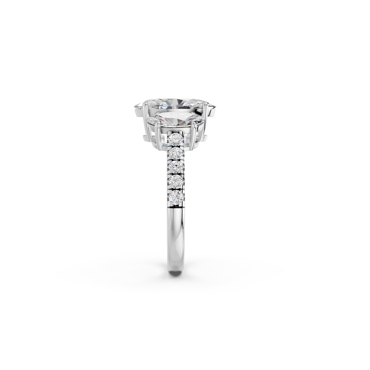 Moval Lab Diamond 3 Stone Ring in 14K White Gold – reverse view