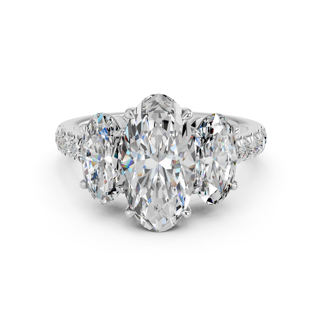 Moval Lab Diamond 3 Stone Ring in 14K White Gold – top view