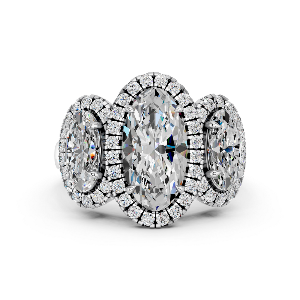 Moval Lab Diamond 3 Stone Halo Ring in 14K White Gold – top view