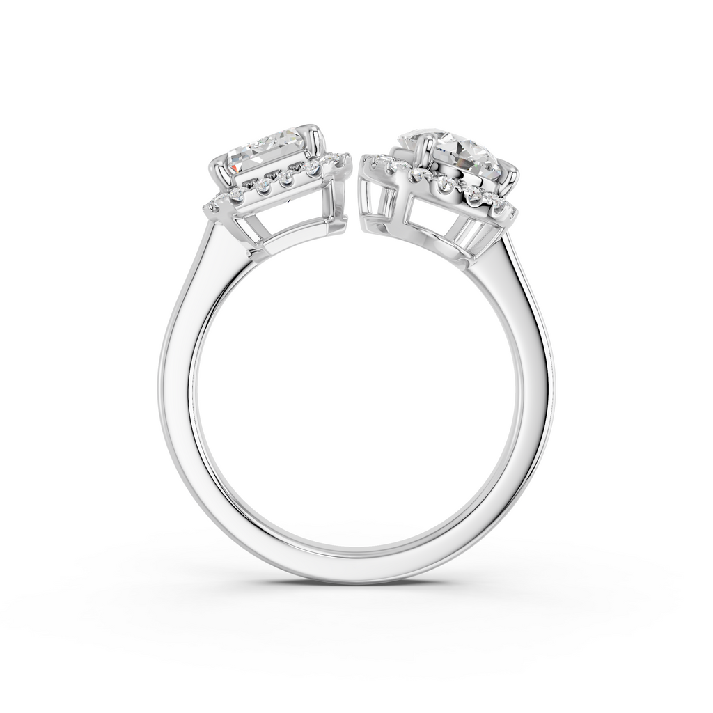 Emerald Cut And Pear Lab Diamond 2 Stone Ring in 14K White Gold – front view