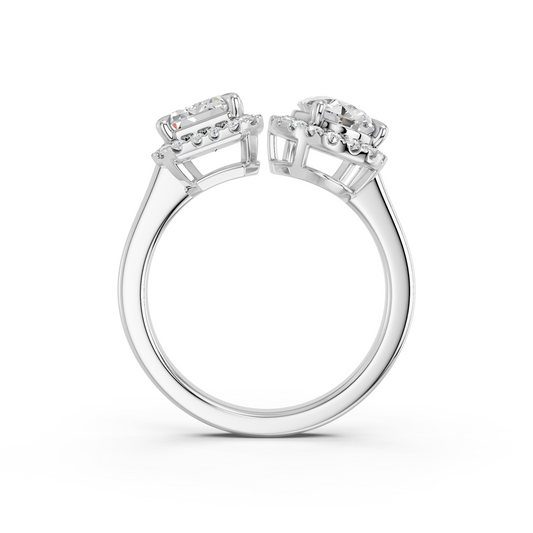 Emerald Cut And Pear Lab Diamond 2 Stone Ring in 14K White Gold – front view