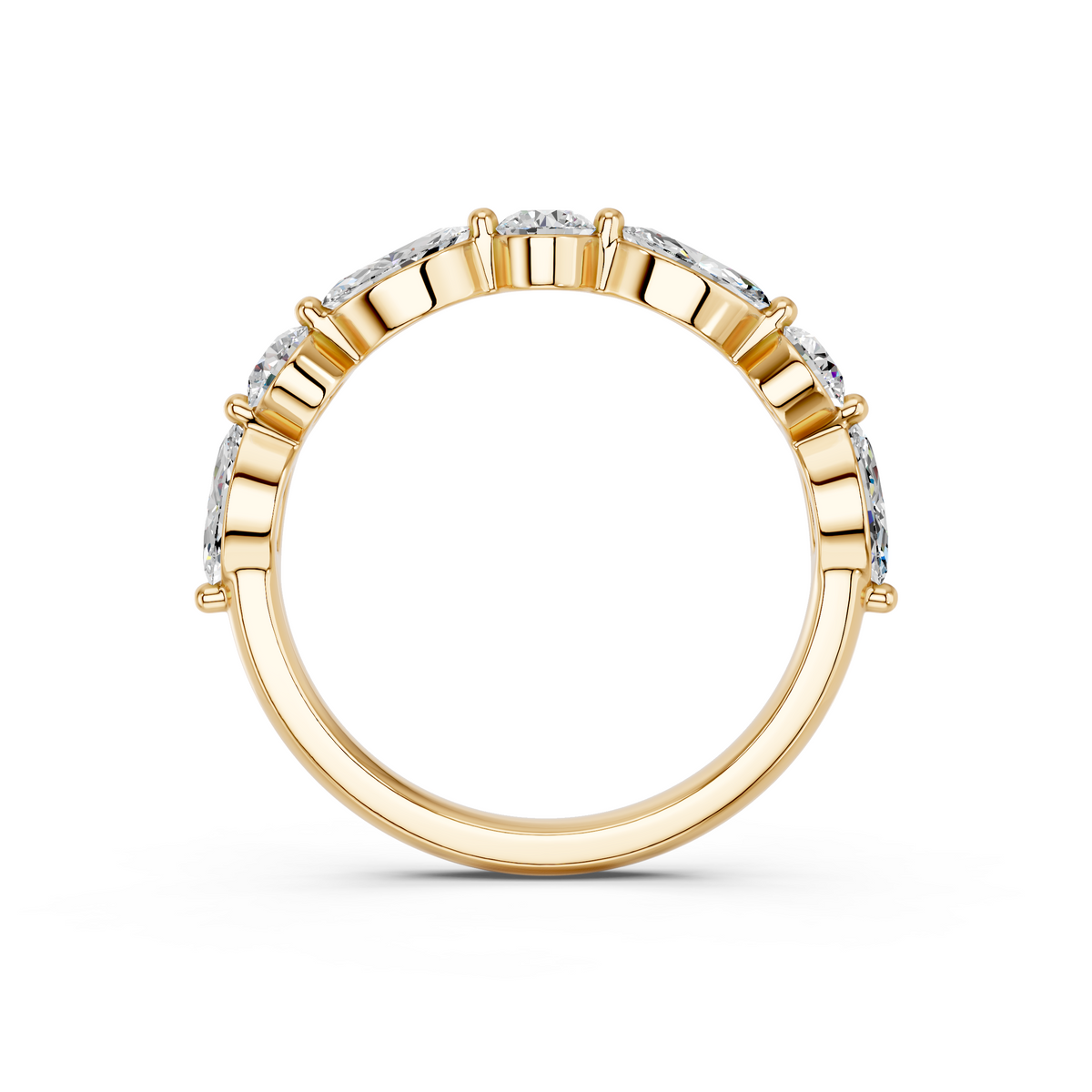 Round And Marquise Lab Diamond Anniversary Band in 14K Yellow Gold – front view