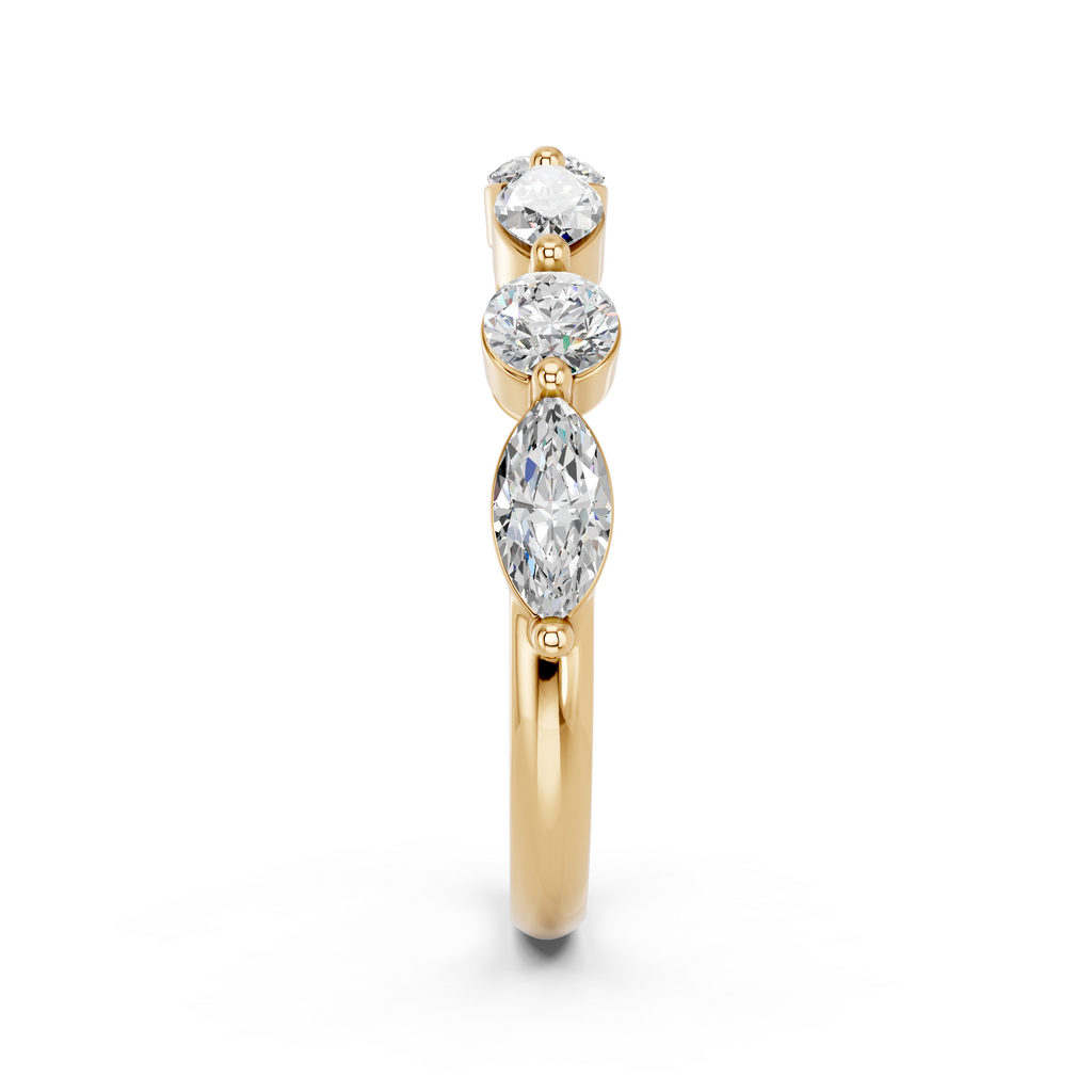 Round And Marquise Lab Diamond Anniversary Band in 14K Yellow Gold – reverse view