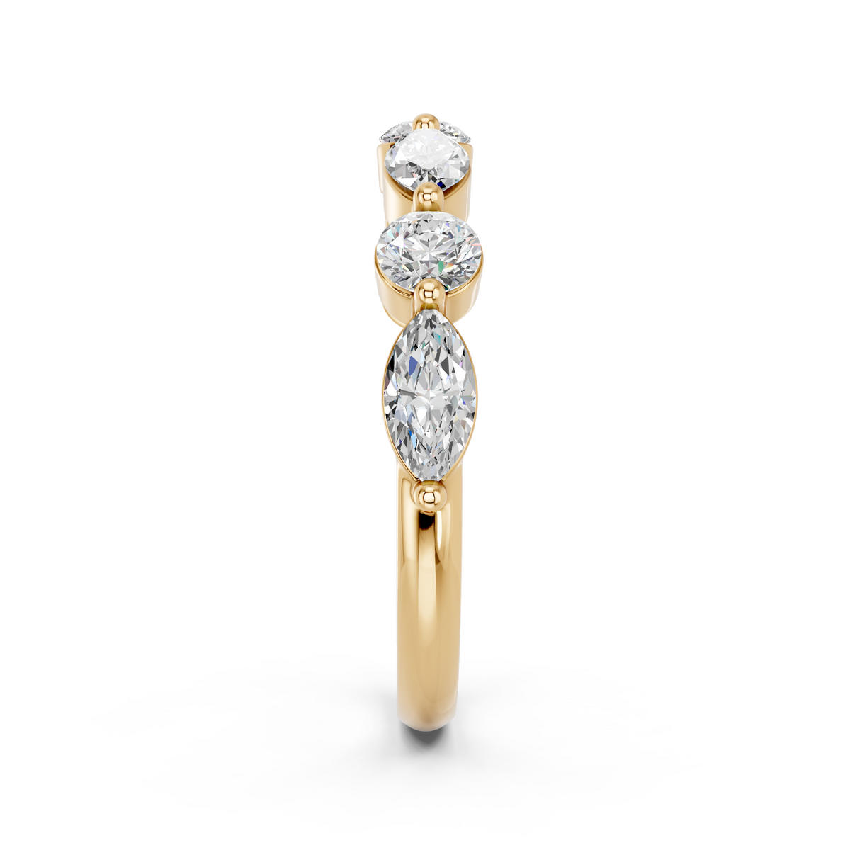 Round And Marquise Lab Diamond Anniversary Band in 14K Yellow Gold – reverse view