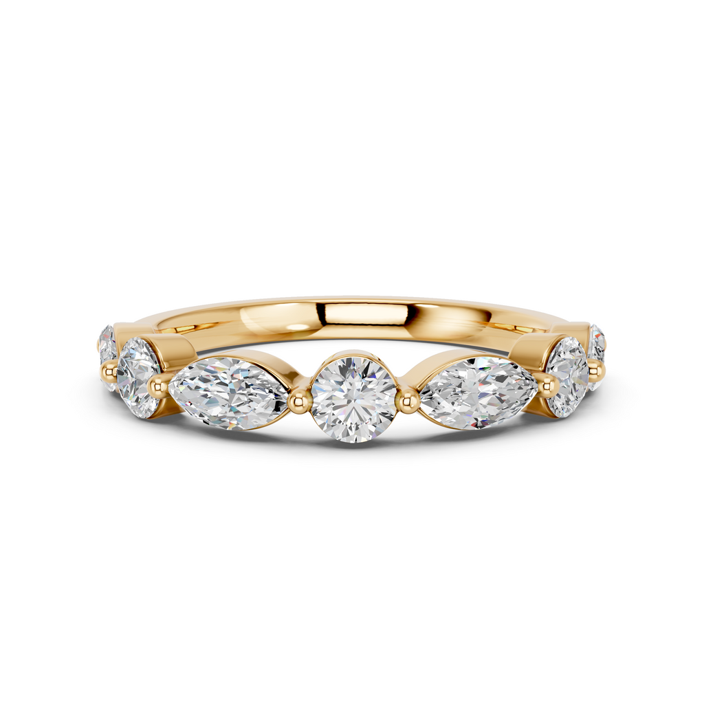 Round And Marquise Lab Diamond Anniversary Band in 14K Yellow Gold – top view