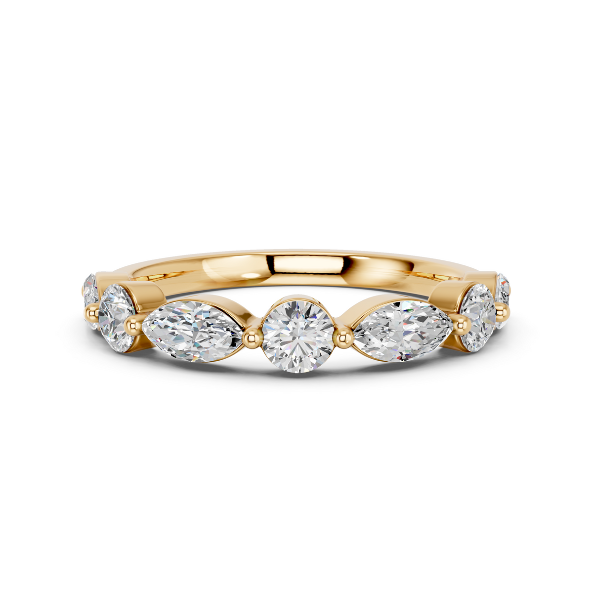 Round And Marquise Lab Diamond Anniversary Band in 14K Yellow Gold – top view