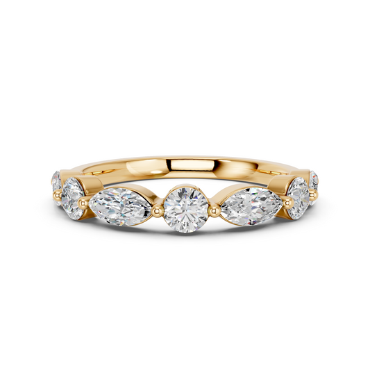 Round And Marquise Lab Diamond Anniversary Band in 14K Yellow Gold – top view