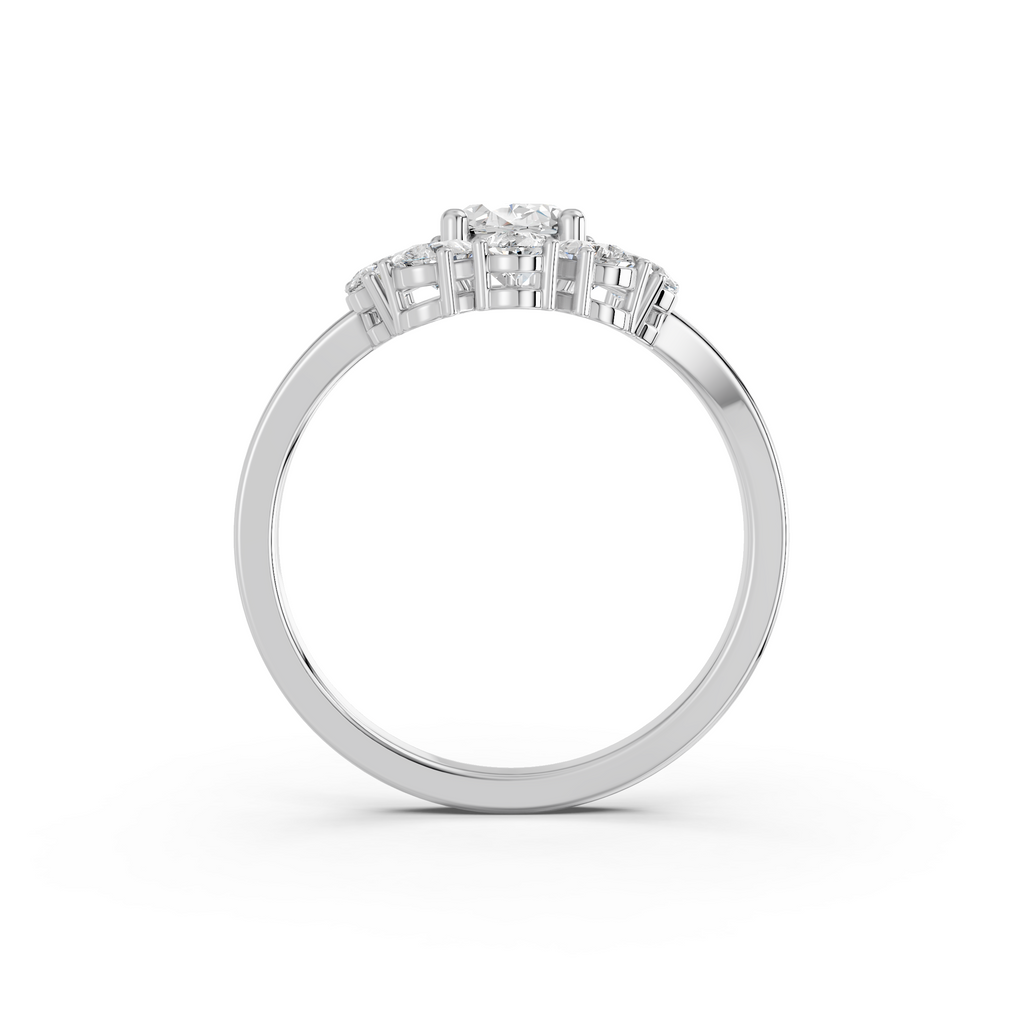 Oval And Pear Lab Diamond Cocktail Ring in 14K White Gold – front view