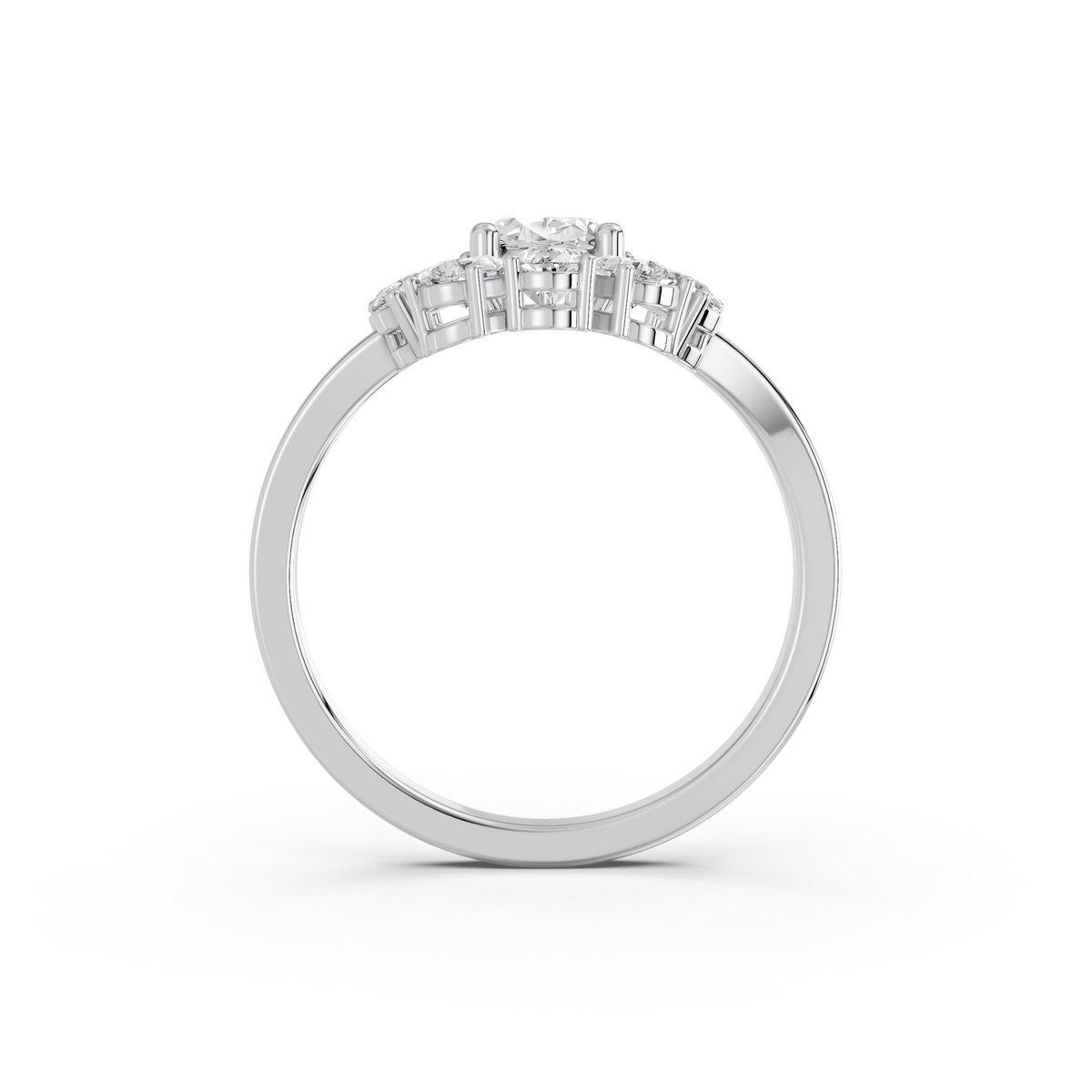 Oval And Pear Lab Diamond Cocktail Ring in 14K White Gold – front view