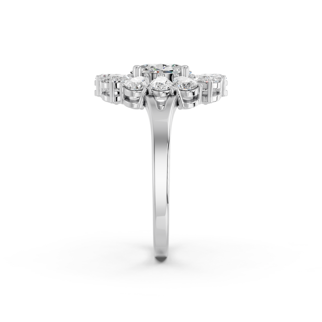 Oval And Pear Lab Diamond Cocktail Ring in 14K White Gold – reverse view