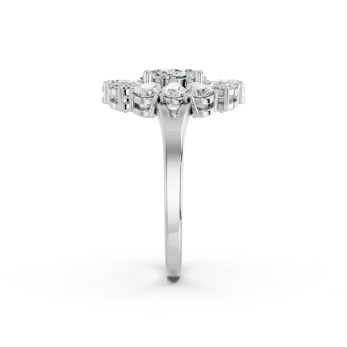 Oval And Pear Lab Diamond Cocktail Ring in 14K White Gold – reverse view