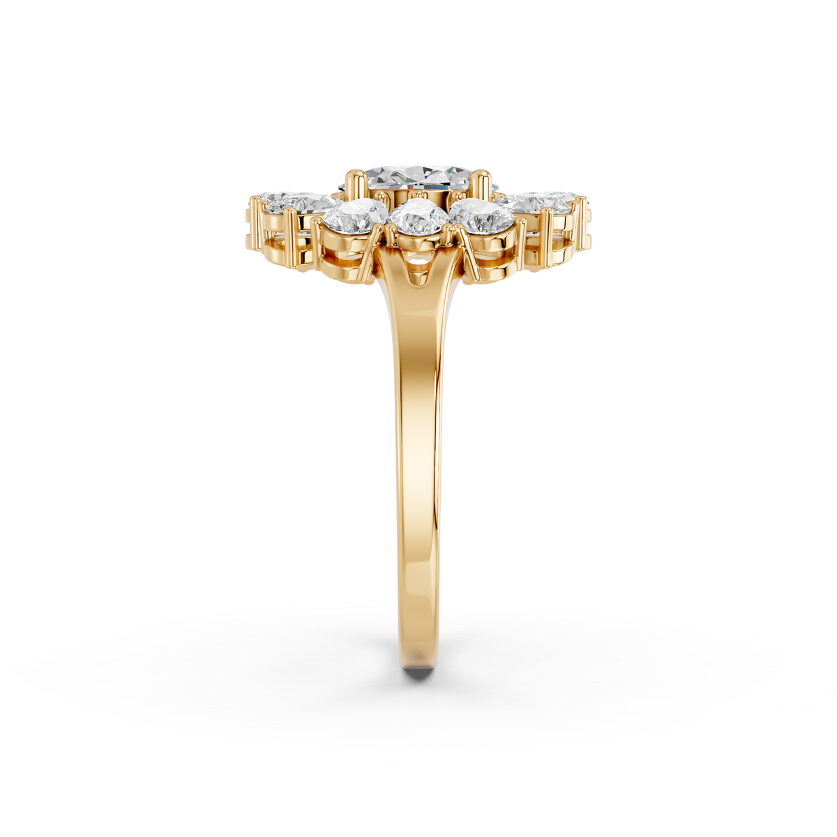 Oval And Pear Lab Diamond Cocktail Ring in 14K Yellow Gold – reverse view