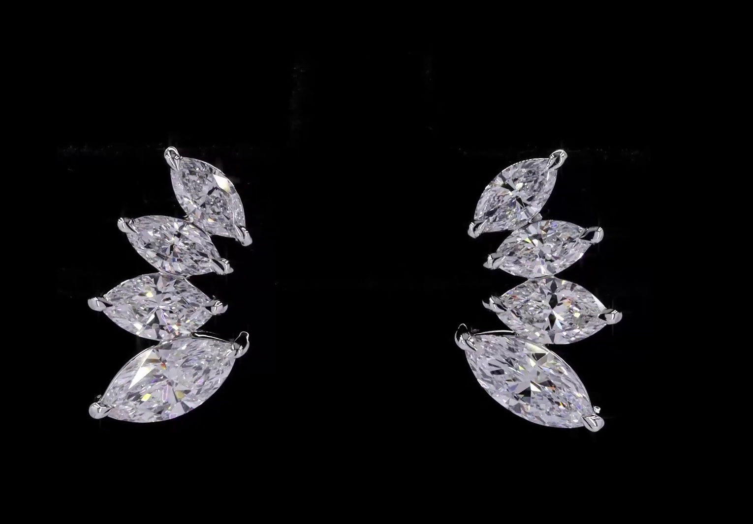 Marquise Diamond Cuff Earrings on 14k White Gold
