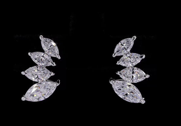 Marquise Diamond Cuff Earrings on 14k White Gold