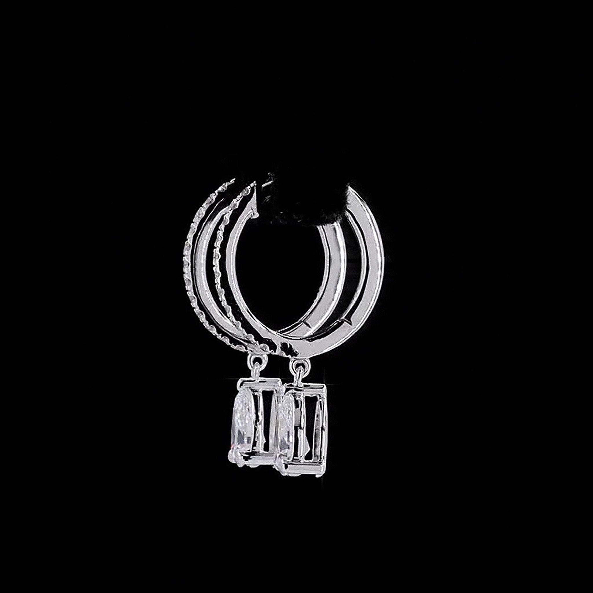 1.3Ct DIAMOND PAVE HOOP EARRINGS WITH PEAR SOLITAIRE DIAMOND DROPS