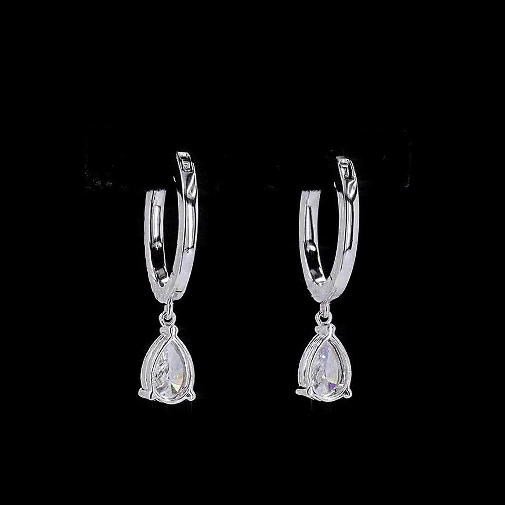1.3Ct DIAMOND PAVE HOOP EARRINGS WITH PEAR SOLITAIRE DIAMOND DROPS