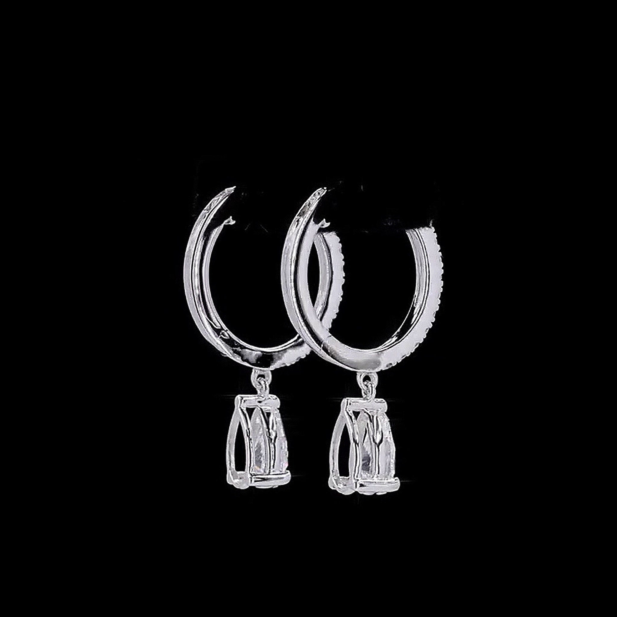 1.3Ct DIAMOND PAVE HOOP EARRINGS WITH PEAR SOLITAIRE DIAMOND DROPS