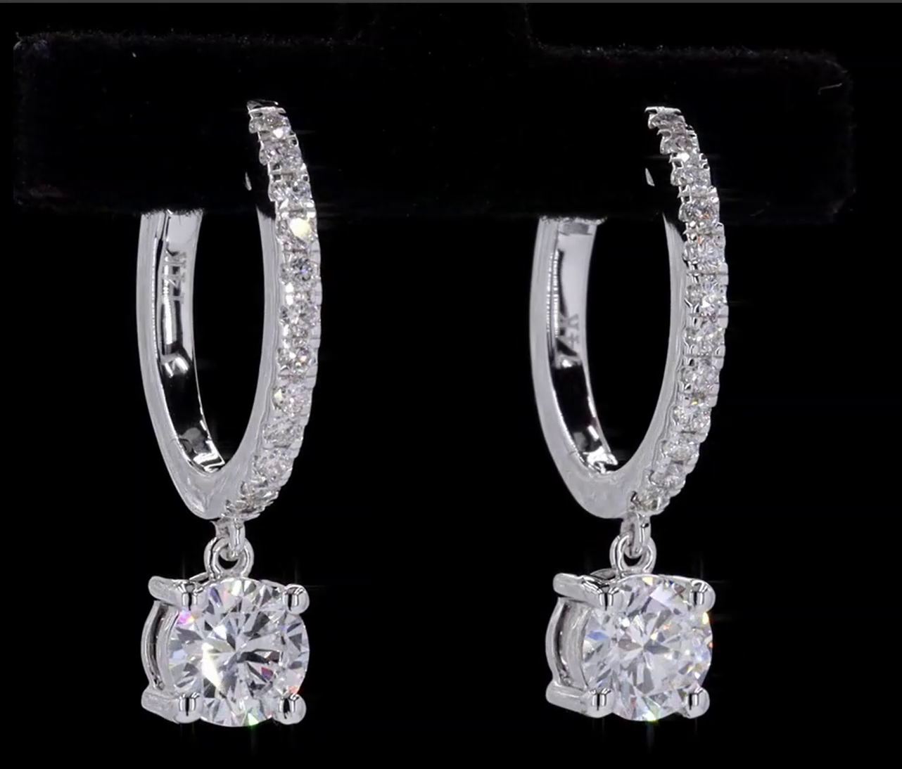 1.3CT PAVE HOOP EARRINGS WITH ROUND SOLITAIRE DIAMOND DROPS