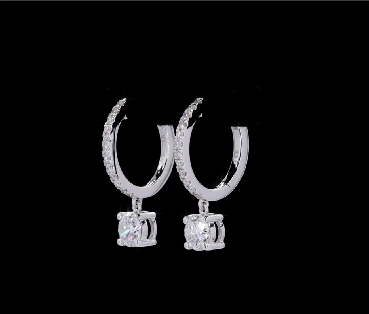 1.3CT PAVE HOOP EARRINGS WITH ROUND SOLITAIRE DIAMOND DROPS