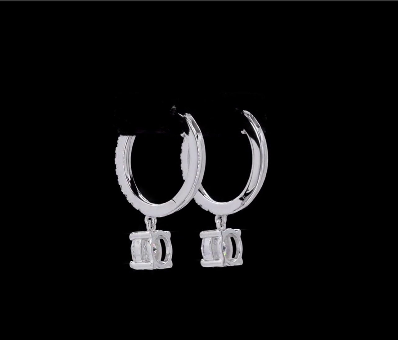 1.3CT PAVE HOOP EARRINGS WITH ROUND SOLITAIRE DIAMOND DROPS