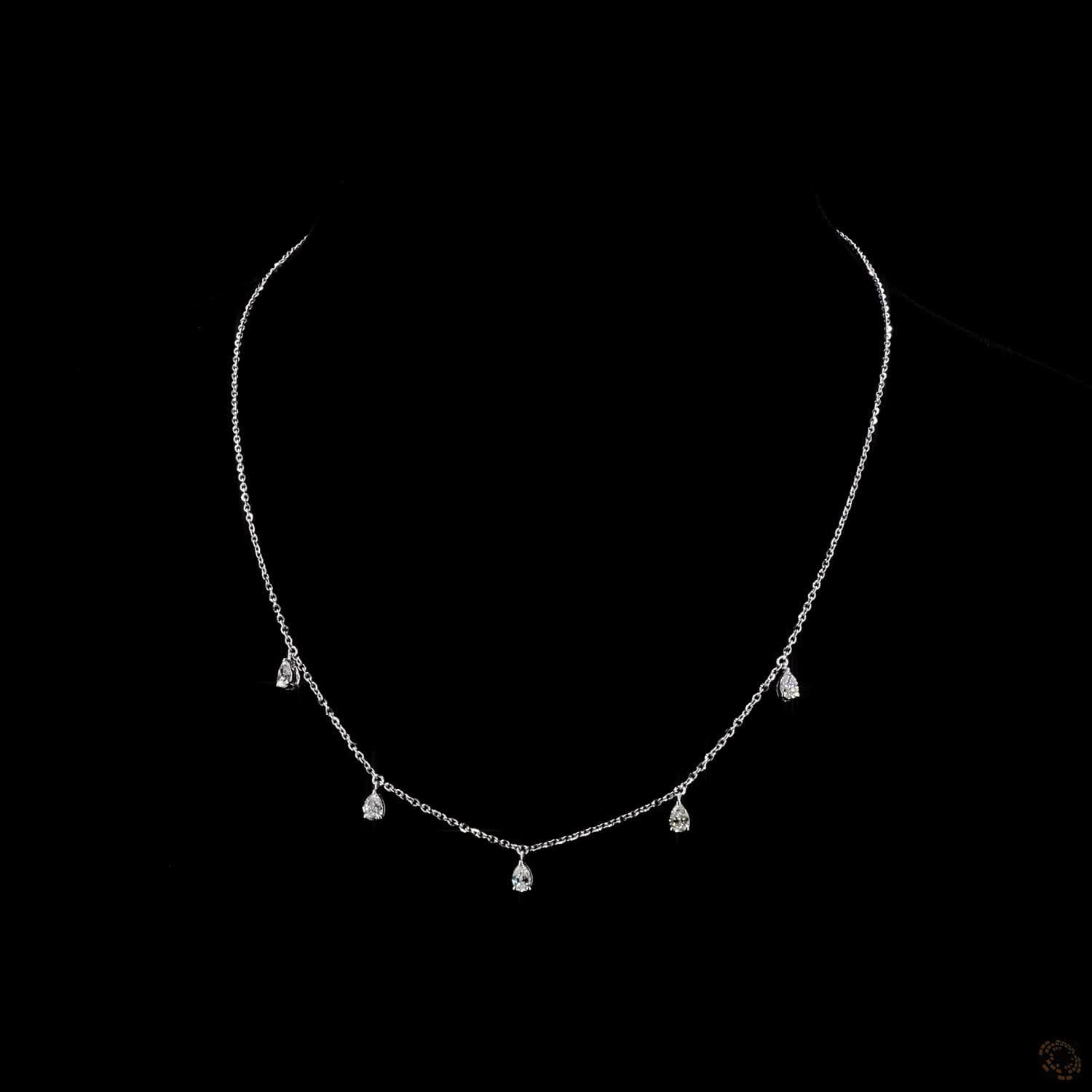Pear Lab Diamond Stationed Necklace 14K White Gold