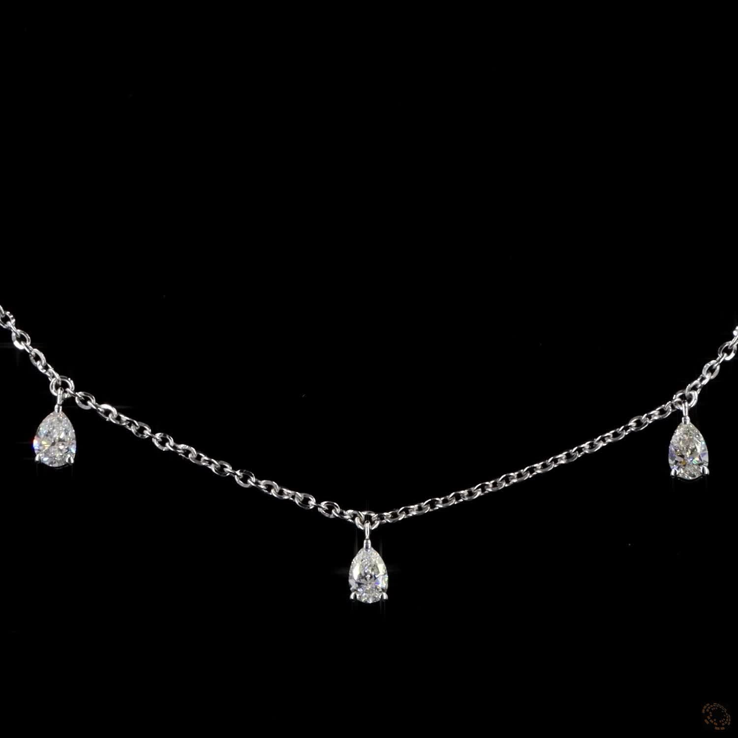 Pear Lab Diamond Stationed Necklace 14K White Gold