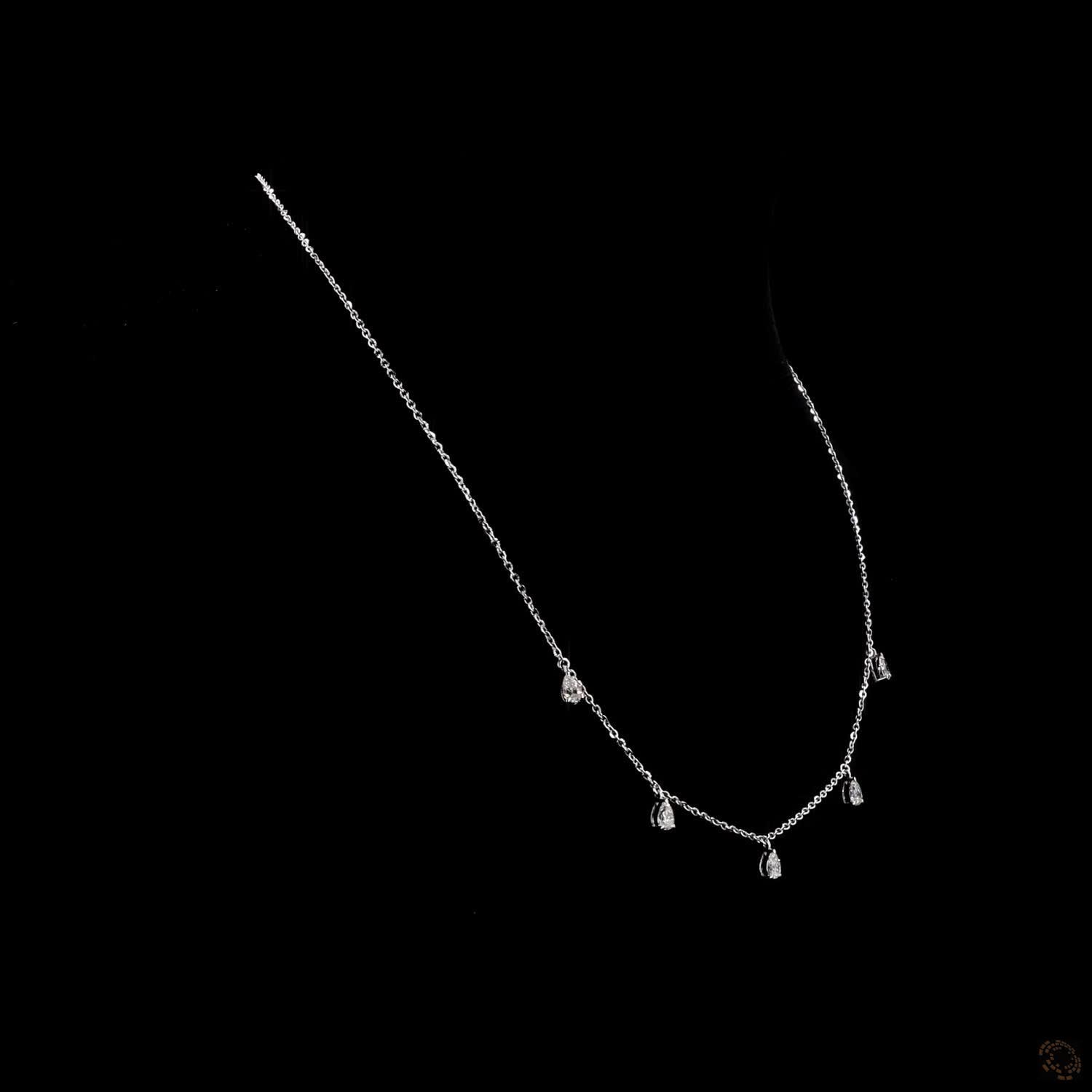 Pear Lab Diamond Stationed Necklace 14K White Gold