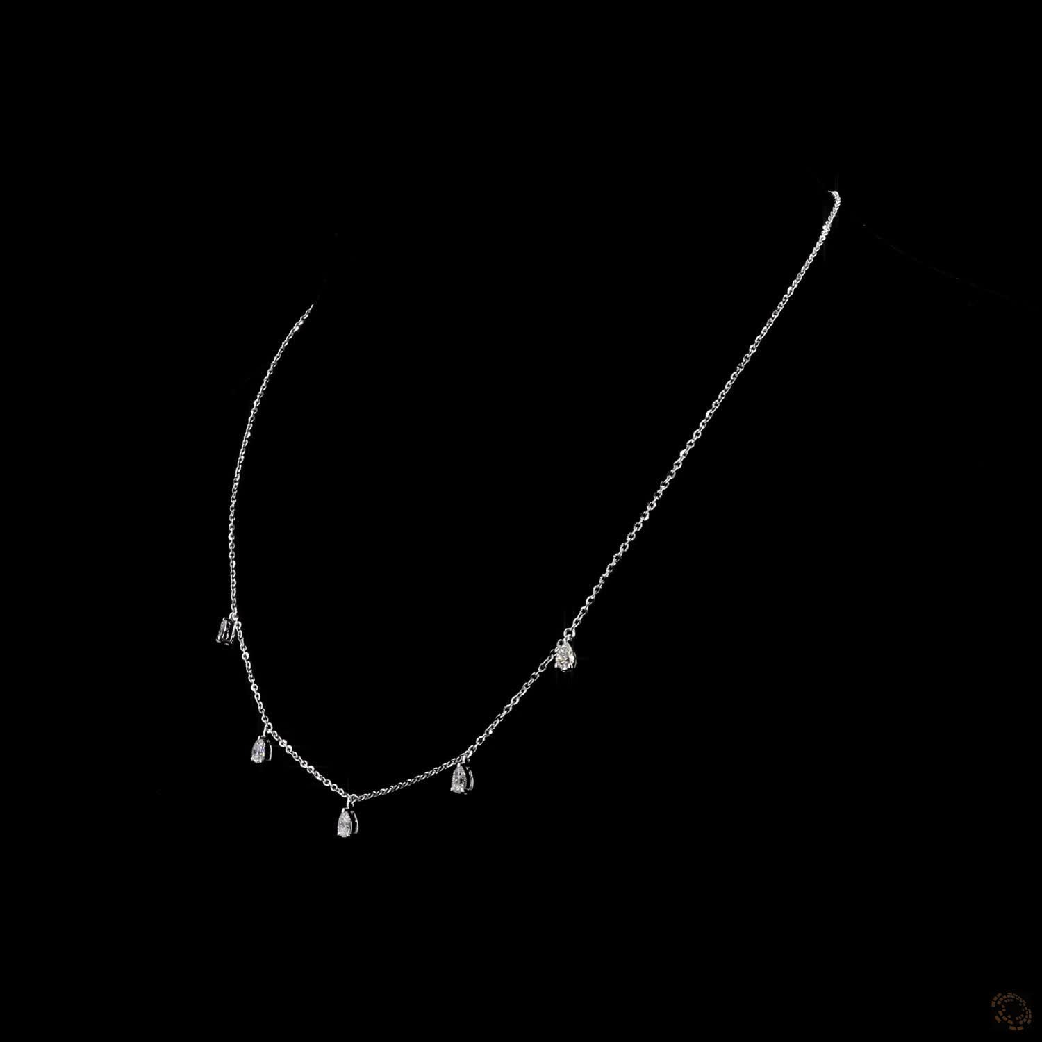 Pear Lab Diamond Stationed Necklace 14K White Gold