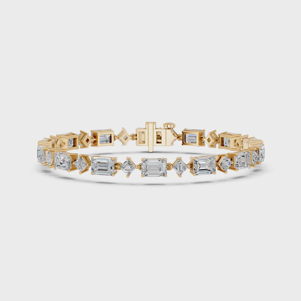 Alternating Emerald Cut And Princess Cut Lab Diamond Tennis Bracelet in 14K Yellow Gold – video
