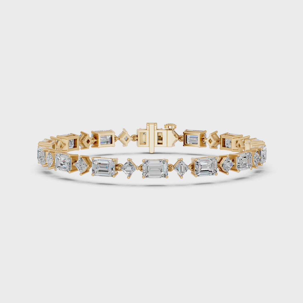 Alternating Emerald Cut And Princess Cut Lab Diamond Tennis Bracelet in 14K Yellow Gold – video