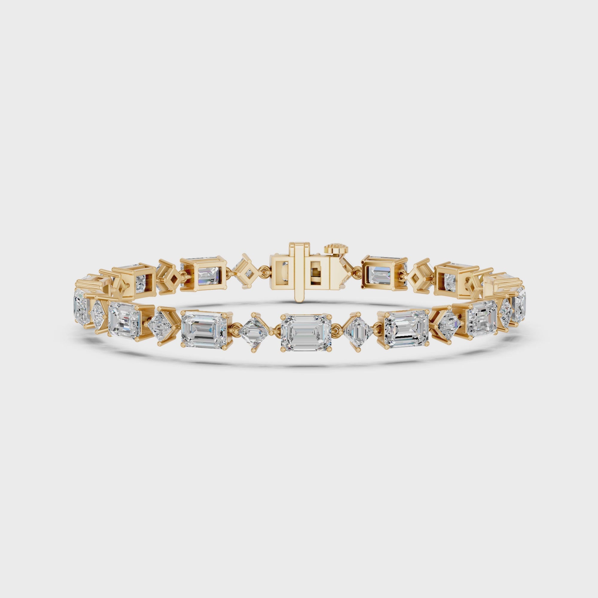Alternating Emerald Cut And Princess Cut Lab Diamond Tennis Bracelet in 14K Yellow Gold – video