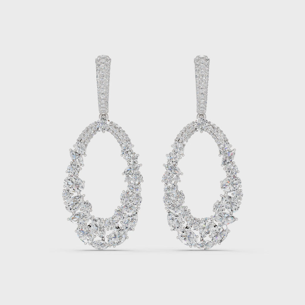 Multi Shapes Lab Diamond Dangle Drop Earring in 14K White Gold – video