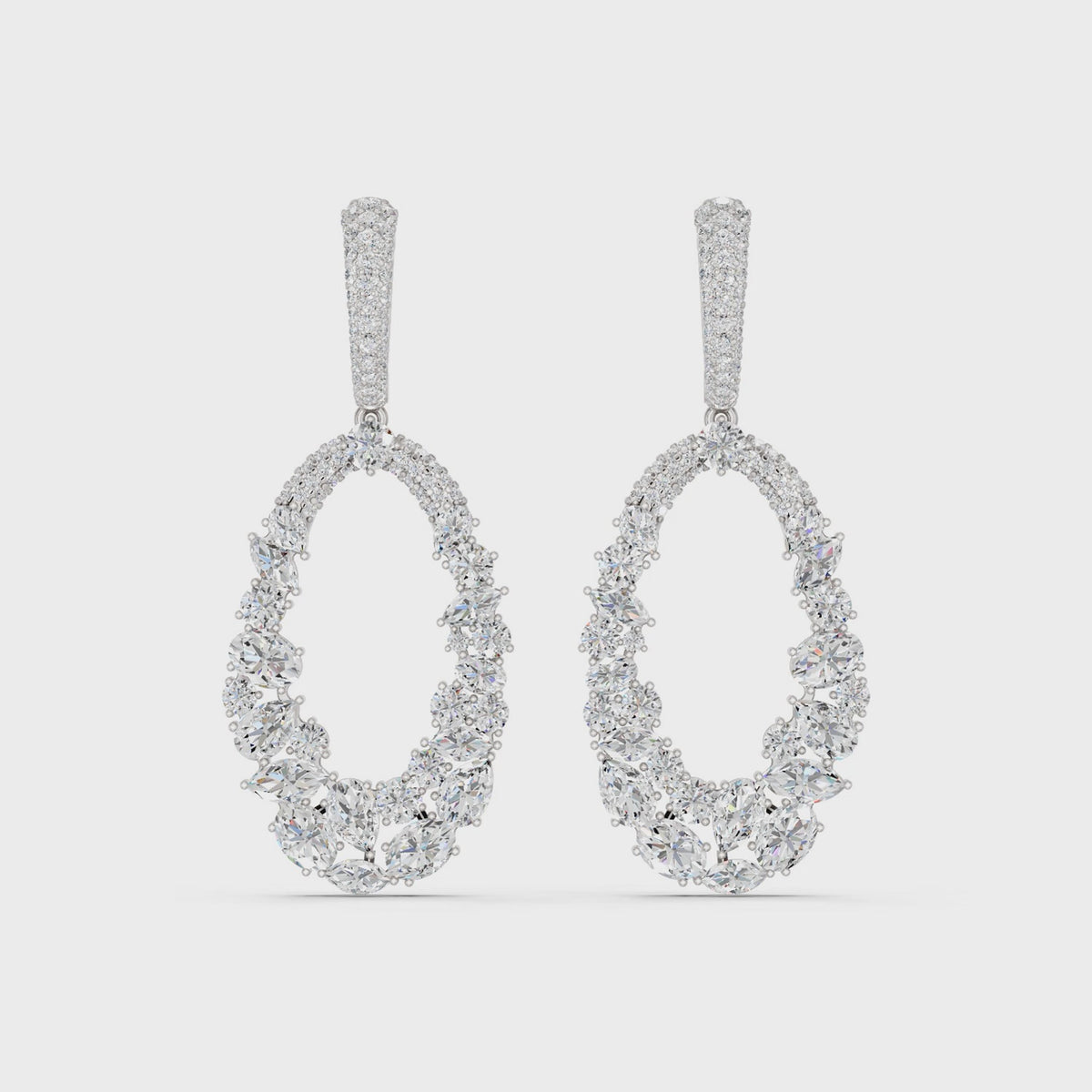 Multi Shapes Lab Diamond Dangle Drop Earring in 14K White Gold – video