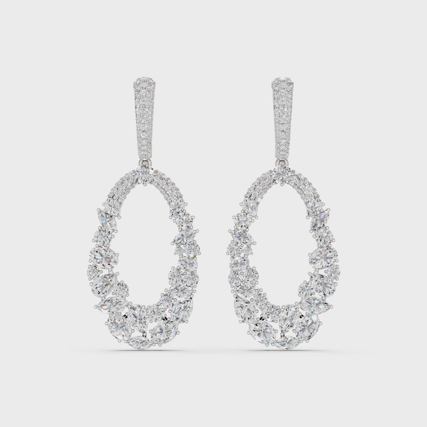 Multi Shapes Lab Diamond Dangle Drop Earring in 14K White Gold – video