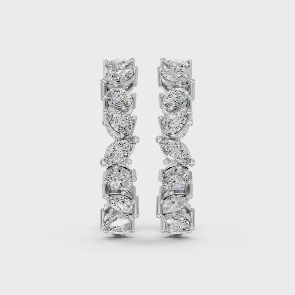 Multi Shape Lab Diamond Inside Out Hoop Earring in 14K White Gold – video