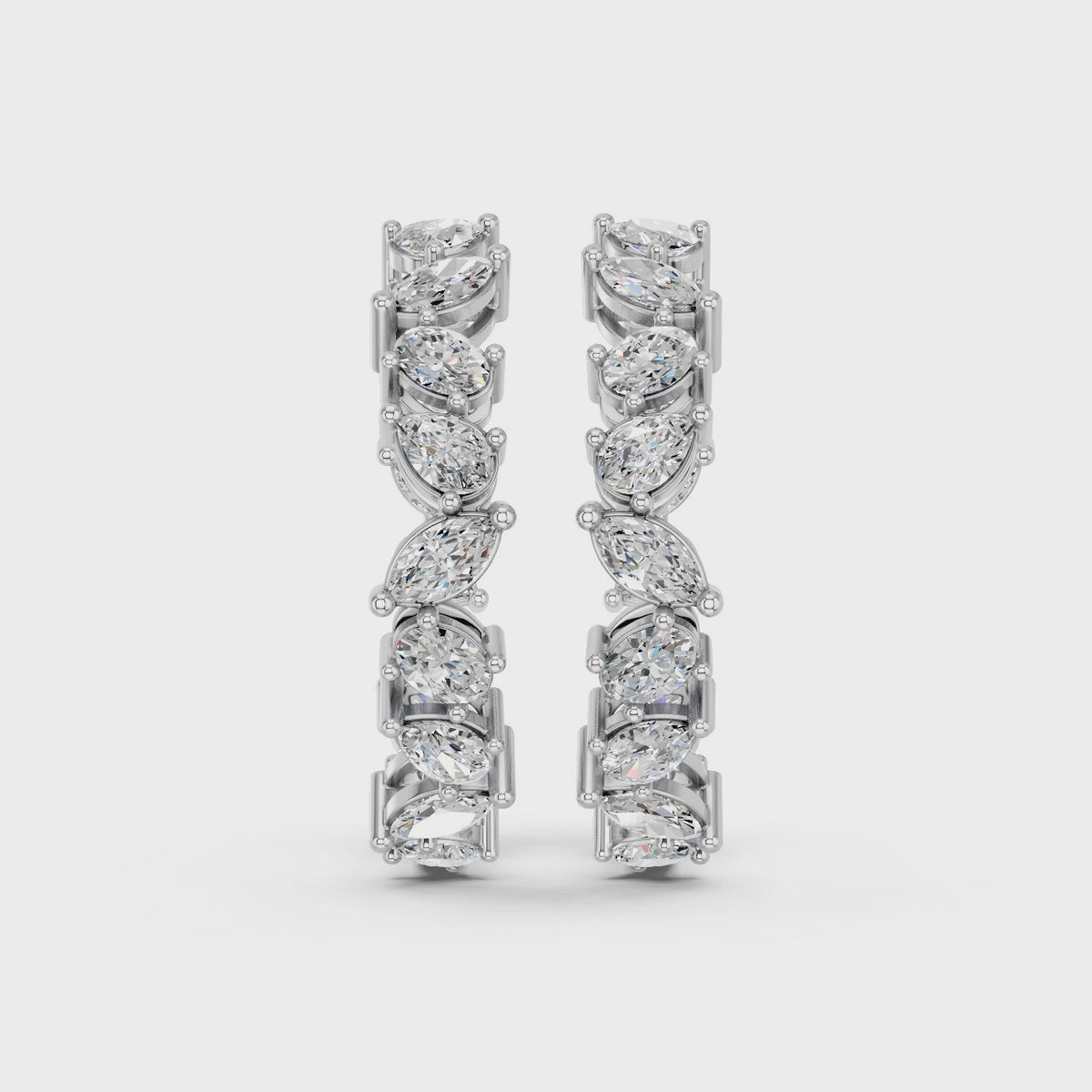 Multi Shape Lab Diamond Inside Out Hoop Earring in 14K White Gold – video