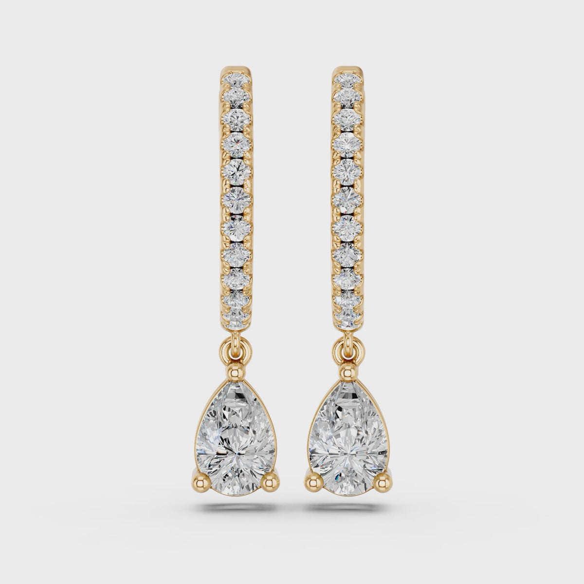 Pear Lab Diamond Dangle Drop Hoop Earring in 14K Yellow Gold – video