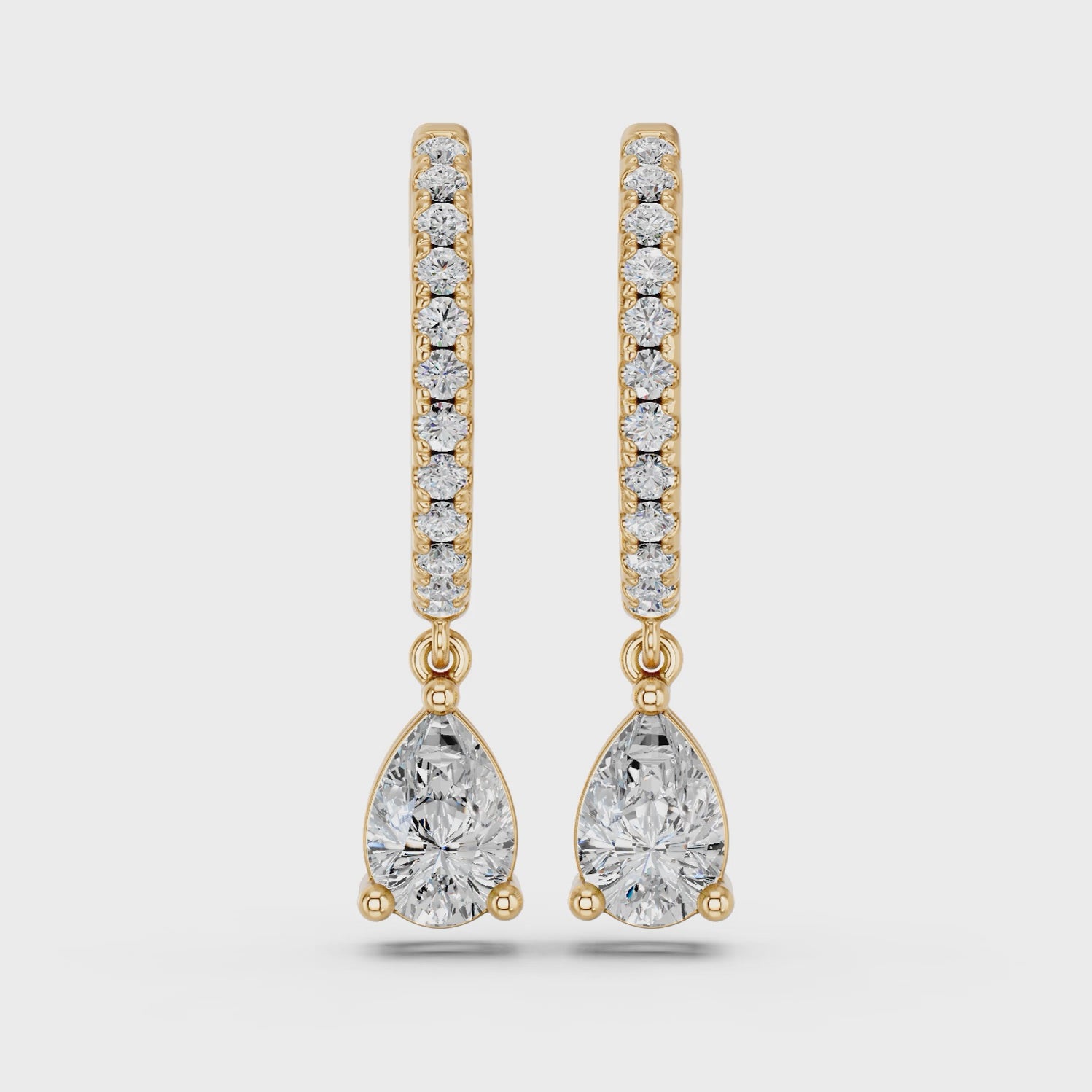 Pear Lab Diamond Dangle Drop Hoop Earring in 14K Yellow Gold – video