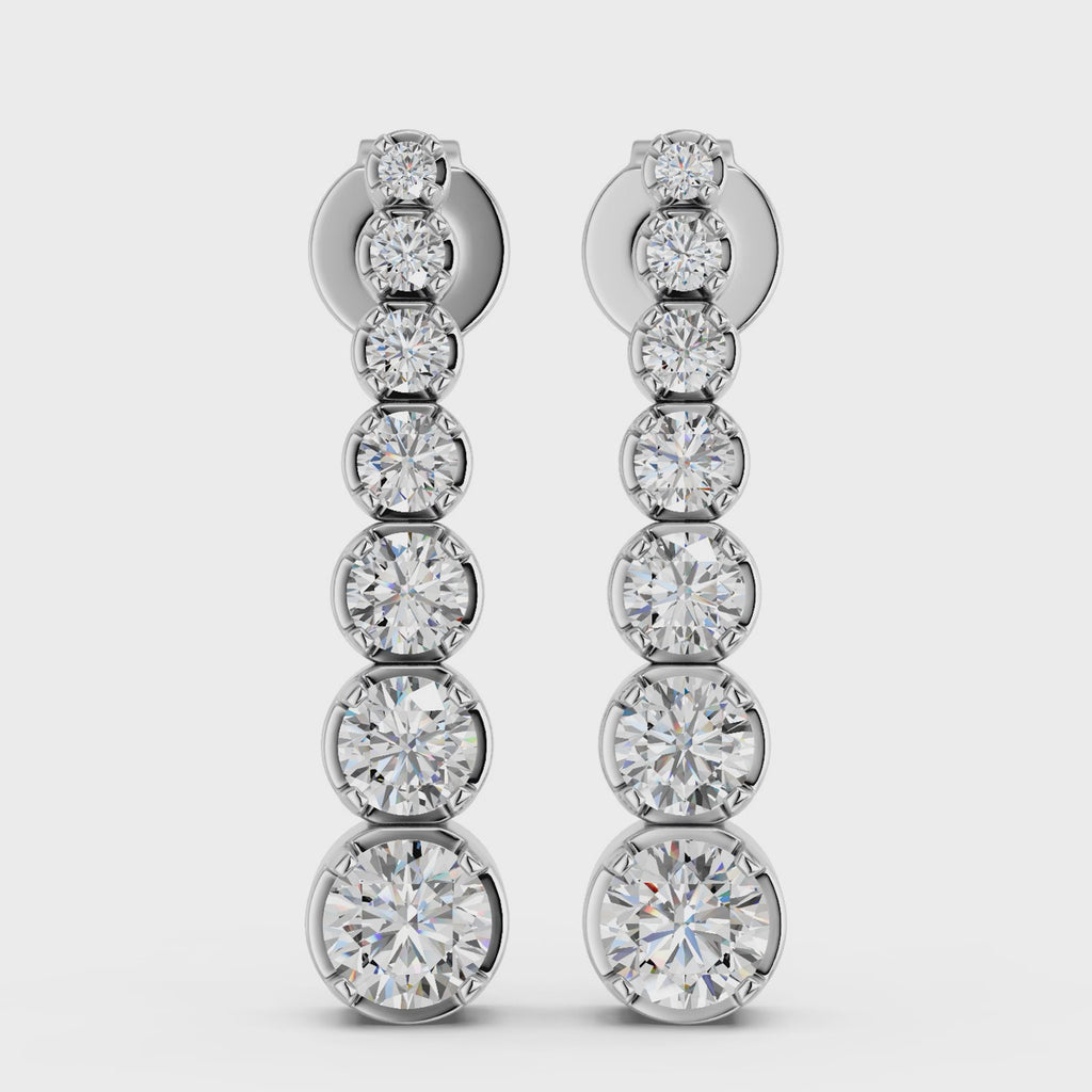 Round Lab Diamond Linear Earring in 14K White Gold – video