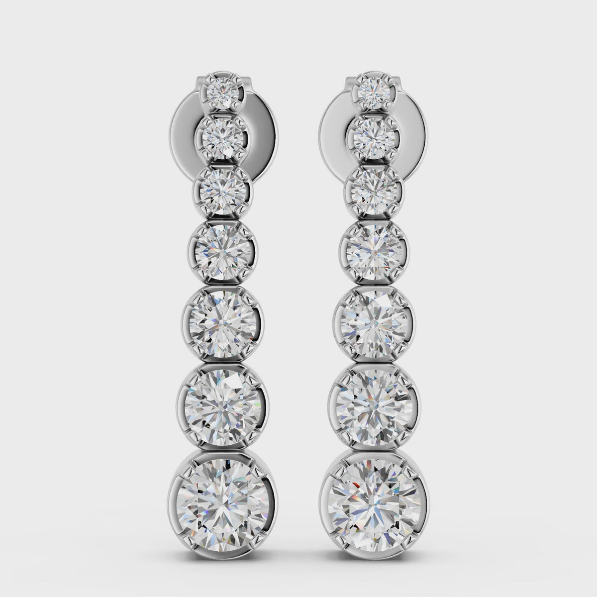 Round Lab Diamond Linear Earring in 14K White Gold – video