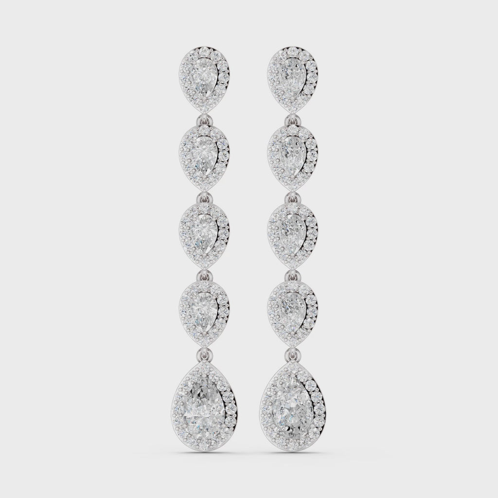 Pear And Round Lab Diamond Linear Earring in 14K White Gold – video