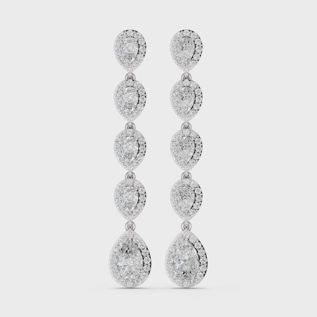 Pear And Round Lab Diamond Linear Earring in 14K White Gold – video