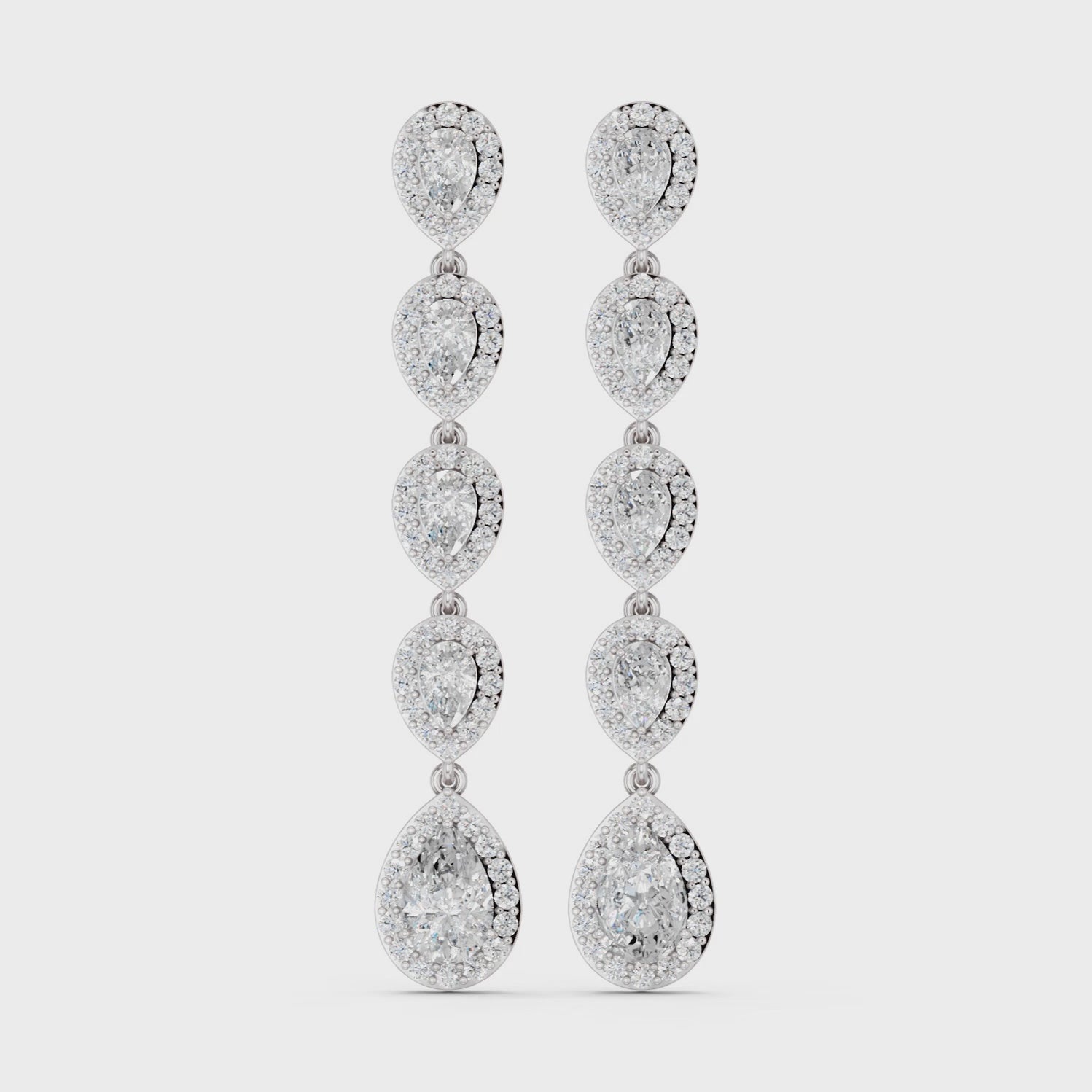 Pear And Round Lab Diamond Linear Earring in 14K White Gold – video
