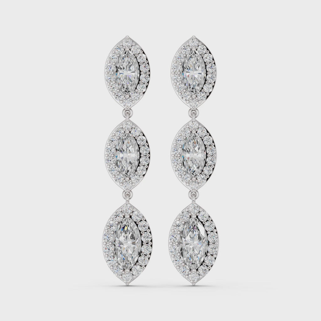 Marquise Lab Diamond Linear Earring in 14K White Gold – video