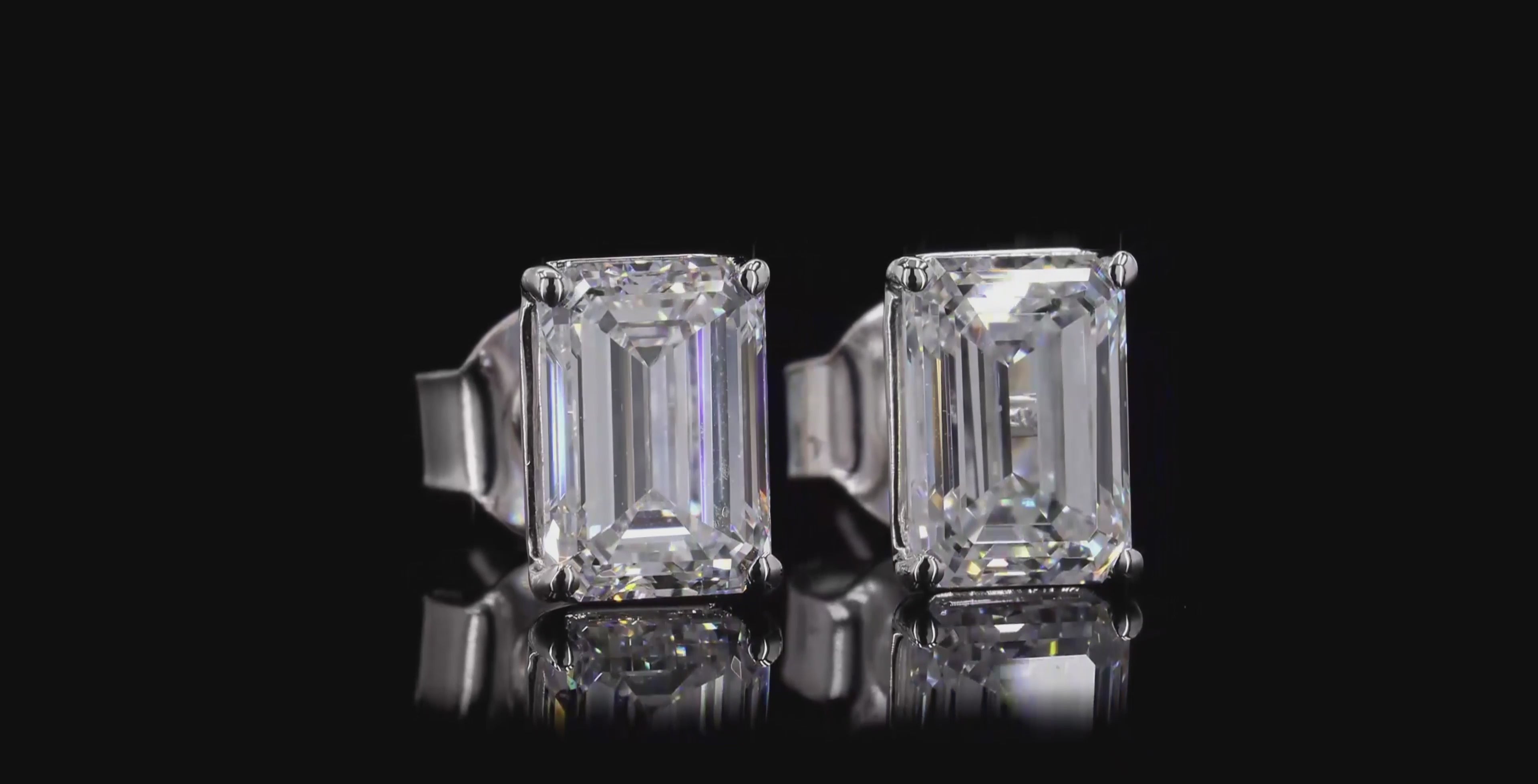 Emerald Cut Diamond Studs on 14K Gold