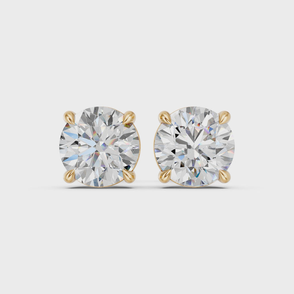 Round Lab Diamond Solitaire Stud in 14K Yellow Gold – video