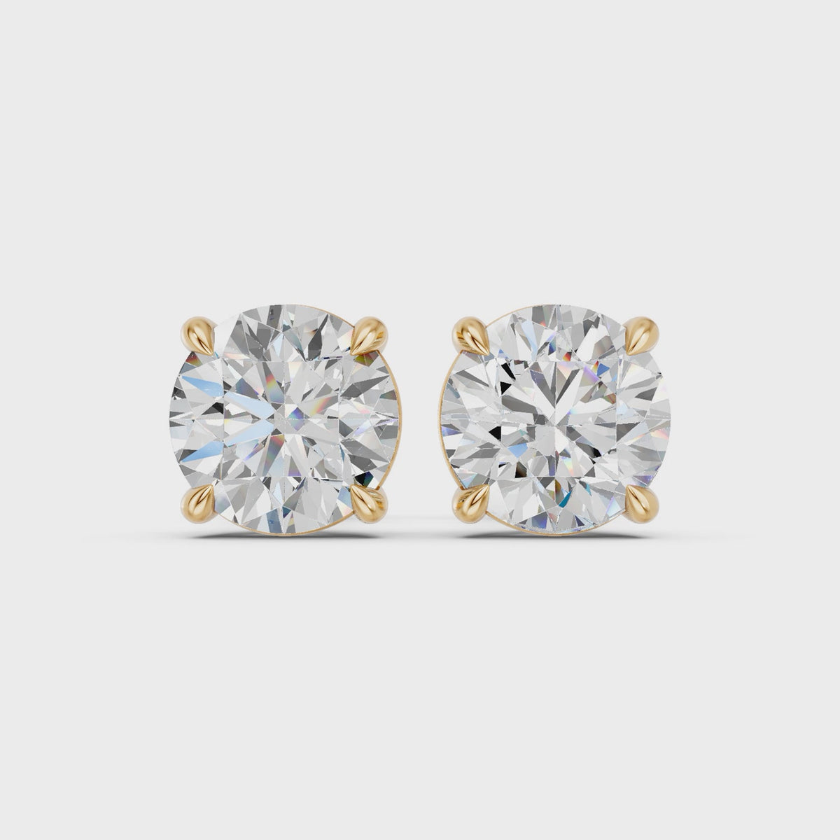 Round Lab Diamond Solitaire Stud in 14K Yellow Gold – video